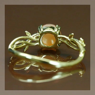 ツタの絡まる オレンジムーンストーンリング PT900 K18 K10対応 ローズ