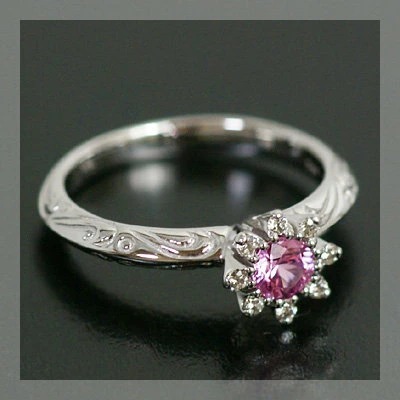 K18YG　ピンクサファイア　ローズカット リング ピンクサファイア×ローズカットダイヤリング「ハートティアラ