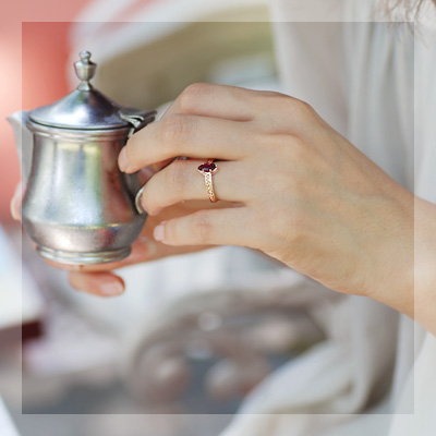 ロードライトガーネットリング PT900 K18 K10対応 ローズカットダイヤ