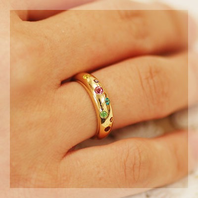 アルルカン」マルチカラー7石の宝石ドッツリング PT900 K18 K10