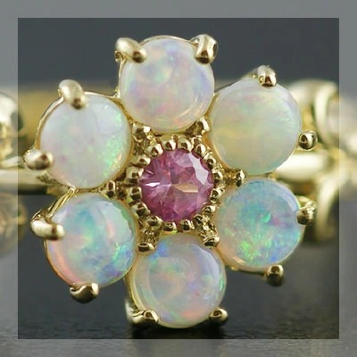 オパール×ピンクサファイア フラワーリング PT900 K18 K10対応 ローズ