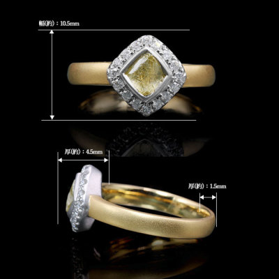 限定１本 K18 イエロー・ホワイトコンビ 1.03ct 蛍光ダイヤモンド原石 0.18ct ダイヤモンド リング 13号 サイズ変更承ります  誕生石4月 【ポイント15倍】 ローズカットダイヤ・カラーストーンのオーダージュエリー ベーネベーネ