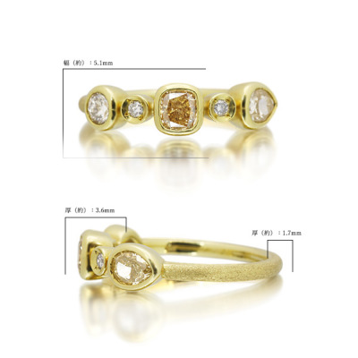 限定1本 K18GG 0.84ct UV蛍光 5石 マルチカラーダイヤモンド