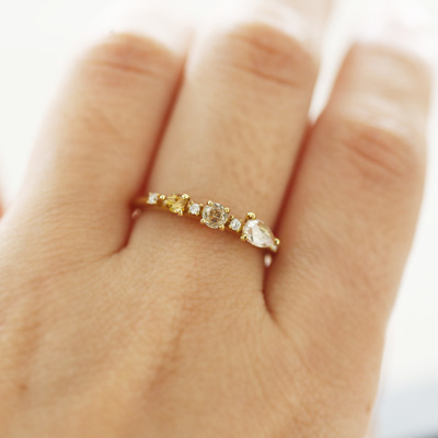 限定1本 K18GG 0.38ct マルチカラーダイヤモンド 7石 リング 12号