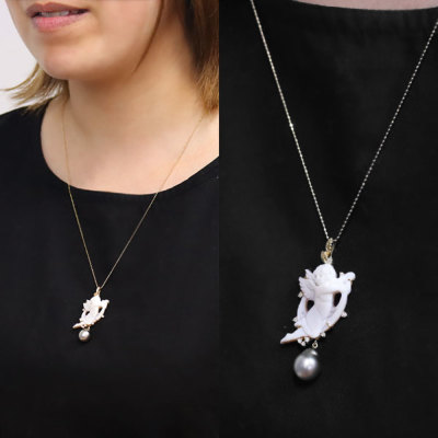 K18YG Lady with Flower Cameo ペンダントトップ
