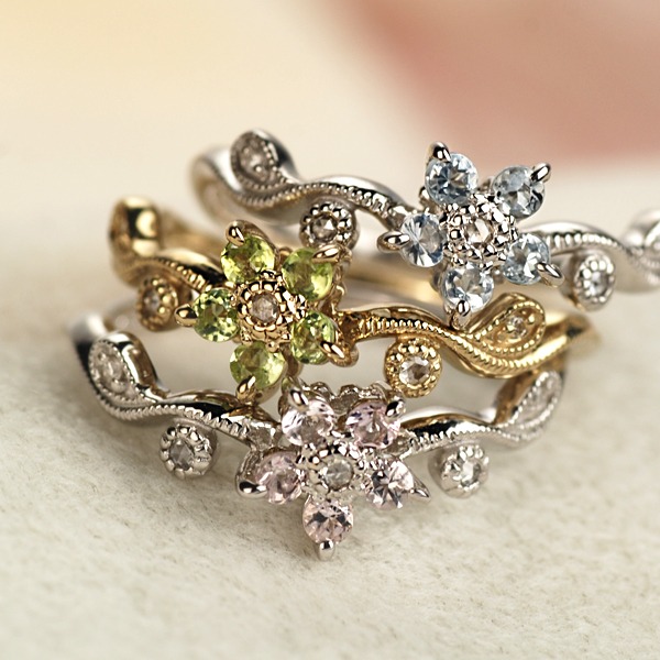 スプリング フラワー」トップカラーモルガナイトリングアクア