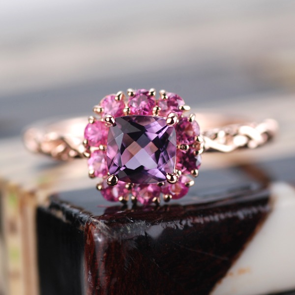 アメシスト×ピンクサファイア リング 「花の色のハーモニー」PT900 K18