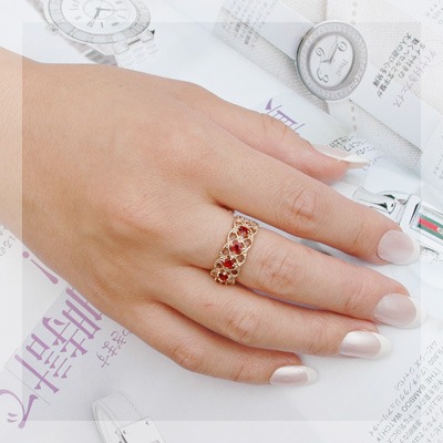 レディッシュサファイアレースワークリング PT900 K18 K10対応 ローズ