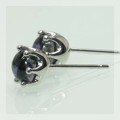 5ミリ アイオライト カボションピアス PT900 K18 K10対応 ローズカット