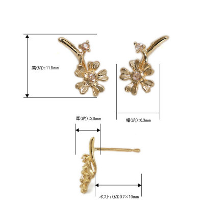 Gypsophila jewelry seme カスミ草イチョウピアス セット かすみ草ローズカットダイヤピアスPT900 K18 K10対応 ローズ