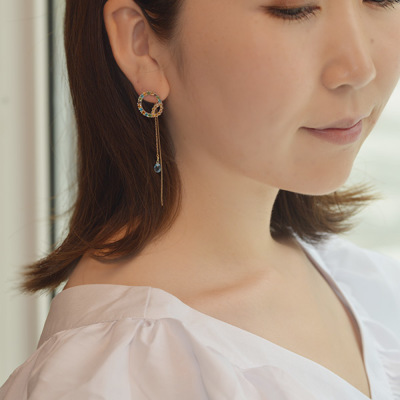k10 ペリドット　チェーン　ピアス Jewel closet by L&Co. ピアス K10 カエル ペリドット カラー