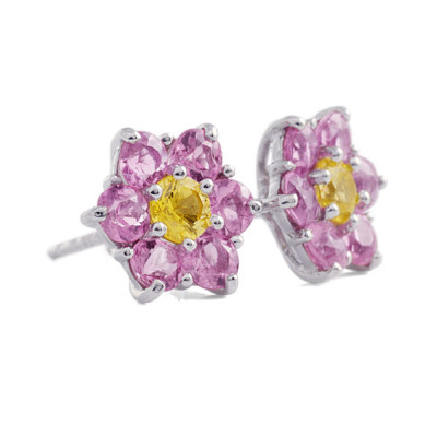ピンクトルマリン×イエローサファイア フラワーデザインピアスPT900  