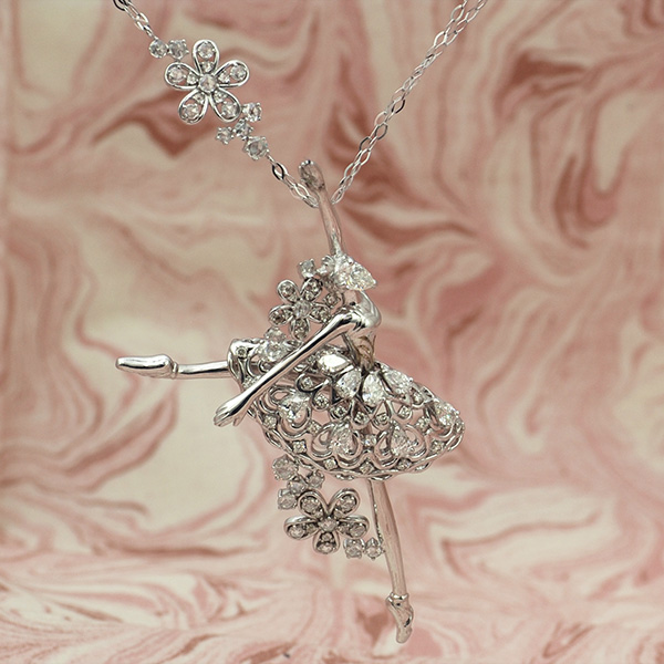 バレエコレクション】ローズカットダイヤ×ダイヤモンドペンダント