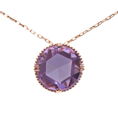 カラーストーン（アメシスト・ローズクオーツ）ローズカットペンダント