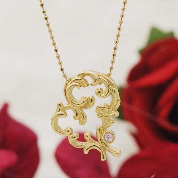 ローズカットダイヤオープンハートペンダントトップ「ロココ」 PT900