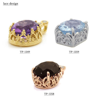 3デザインから選べる8×10mmカラーストーンペンダントトップ PT900 K18