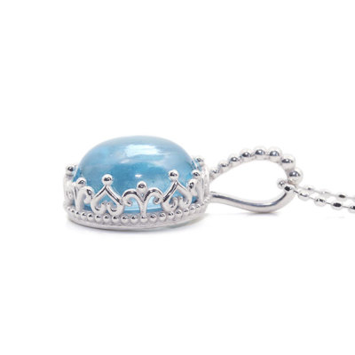 ブルートパーズ カボション ペンダントトップ「ハートレースワーク