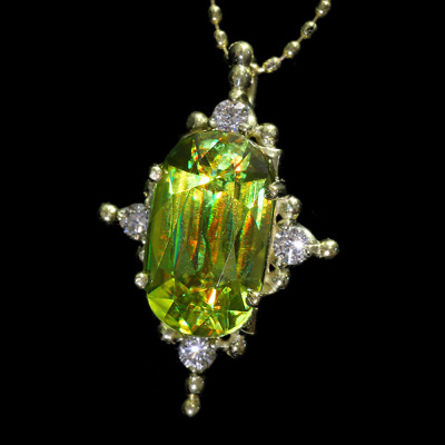限定1本 K18GG グリーンスフェーン ペンダントトップ レコール・カレ
