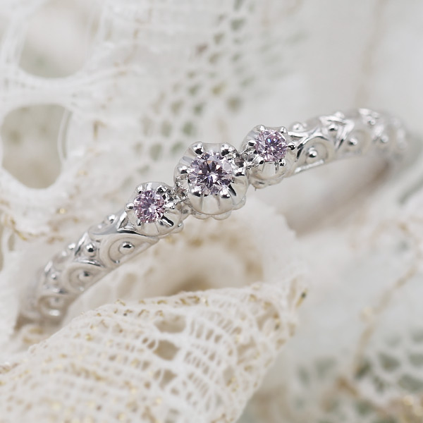 桜カラー ピンクダイヤモンド リング ボルダトューラ 指輪 PT900 K18