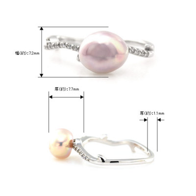 ハンドメイド  シルバー製薔薇リング  バロックパール付き  直径約18～19㎜ バロック湖水真珠「いばら」リングorバロック湖水真珠「いばら