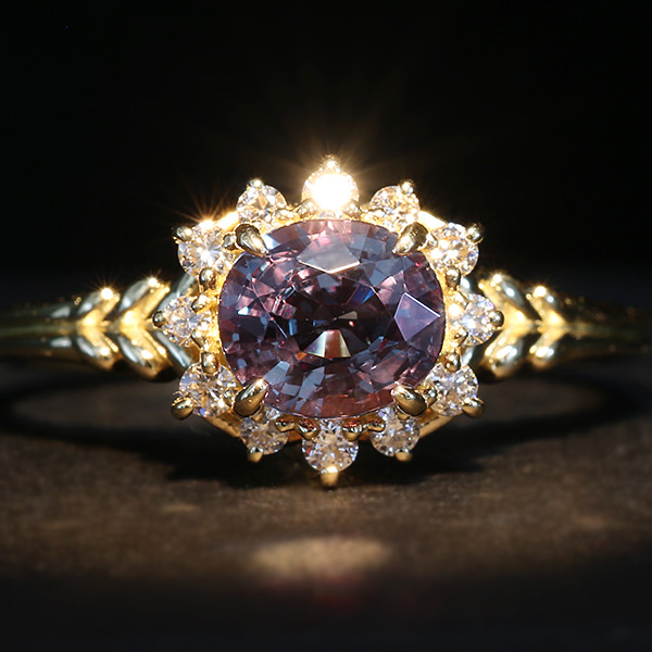 限定1本 K18YG カラーチェンジガーネット ダイヤモンド リング