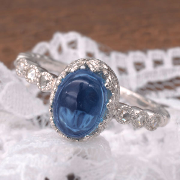 ロンドンブルートパーズ×ローズカットダイヤモンドリング