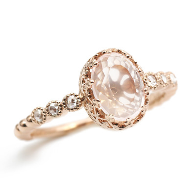 agete k10 ローズクォーツ クラシック ゴールド リング 11号