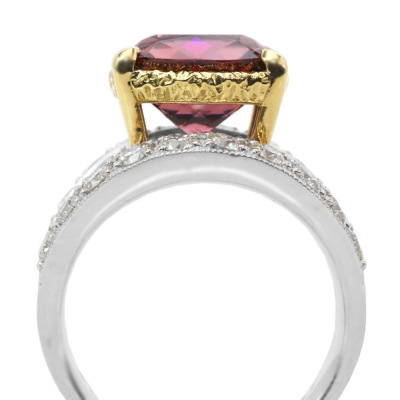 限定1本 PT900/K18YGコンビ ピンクジルコン ダイヤモンド リング 13号