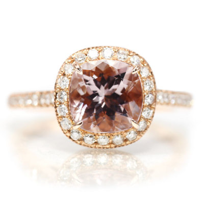 限定1本 K18PG 7mm モルガナイト クッション ダイヤモンド リング 8号