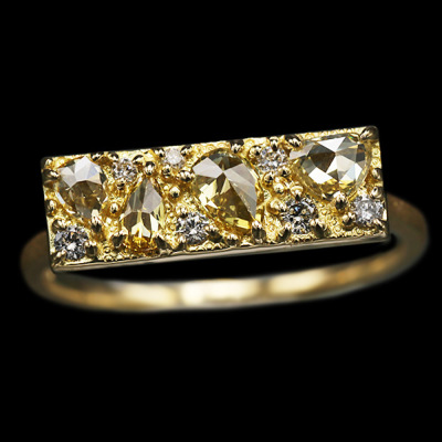 限定1本 K18YG 0.5ct マルチローズカットダイヤモンド リング