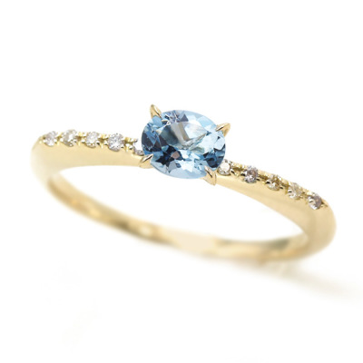 限定1本 K10YG アクアマリン ダイヤモンド リング 9.5号 サイズ変更