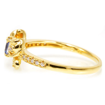 限定1本 K18YG 0.2ct ベニトアイト ダイヤモンドリング クラシック