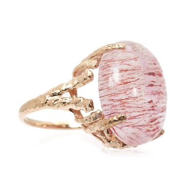 少し大きめのストロベリークオーツたん！ 数量限定 20×15mm 大粒ストロベリークオーツ オーラリング