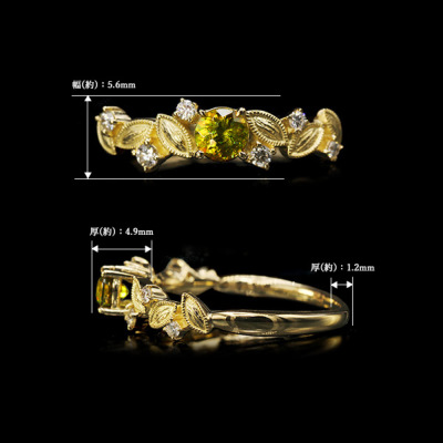 【鑑別書付き】天然スフェーン 1.44ct  ダイヤモンド リング　指輪　11号