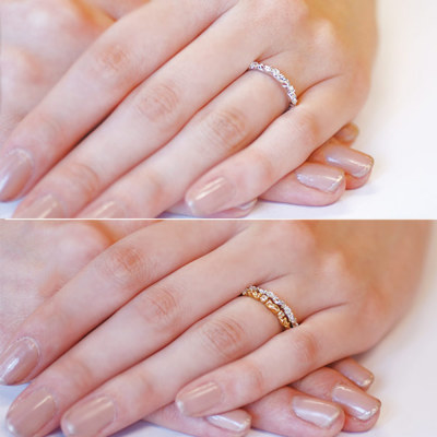 ローズカットダイヤモンド ツタの葉シルエットリング PT900 K18 K10