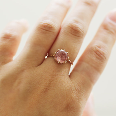 数量限定 8mm ストロベリークオーツ カボション リング ボンボン