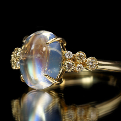 限定1本 K18YG 2.87ct レインボームーンストーン 0.11ct ダイヤモンド