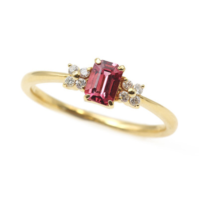 限定1本 K18YG UV蛍光 0.42ct レディッシュピンクスピネル 0.07ct