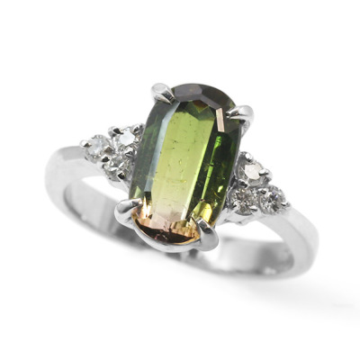 限定1本 PT900 2.54ct バイカラートルマリン 0.183ct ダイヤモンド