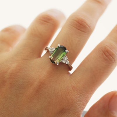 【試着のみ】RAJPIA Stone Ring トルマリン 19号程度 限定1本 PT900 2.54ct バイカラートルマリン 0.183ct ダイヤモンド