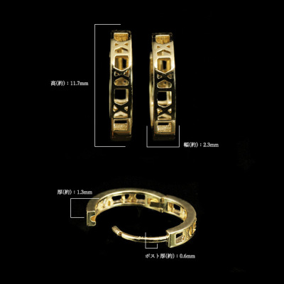 Oro オーロ ローマ数字 透かし模様 メタル ピアス 1ペア 両耳分 Oro オーロ ローマ数字 透かし模様 メタル ピアス 1ペア 両耳分
