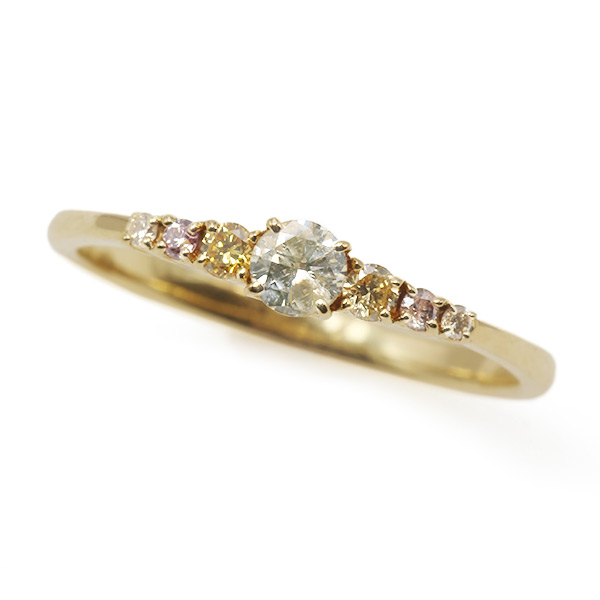 限定1本 K18YG UV蛍光 0.24ct マルチカラーダイヤモンド リング 12号